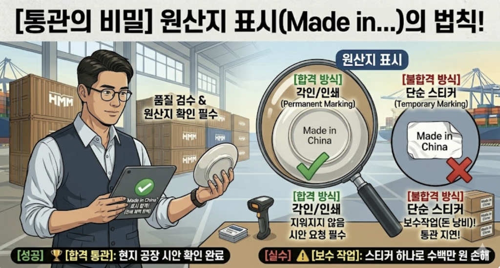 제품 표면의 원산지 표시 각인 확인 작업